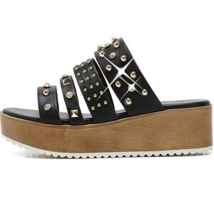 Mackin J Studded Platform Sandals Wedge Slides Black Size 7 New